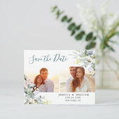 1Waterverf Eucalyptus FOTO Bruiloft Save the Date Aankondigingskaart (Staand voorkant)