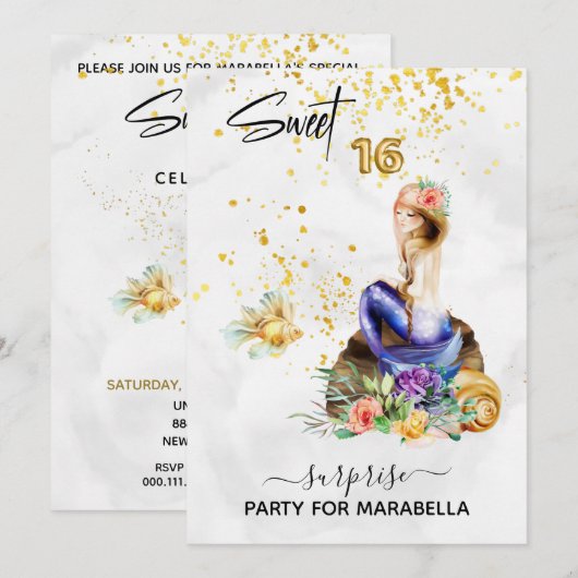 *~* 1Zeemeermin 6 ZOETE ZESTIEN Bloemige Blauwe V Kaart (Voorkant / Achterkant)