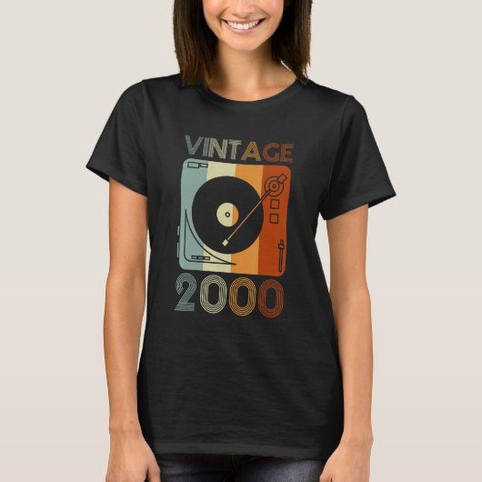 2000 Retro Record Player Verjaardag Vinyl DJ T-shirt (Voorkant)