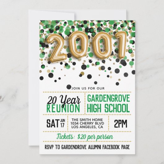 2001 High School College Reünie Kaart (Voorkant)