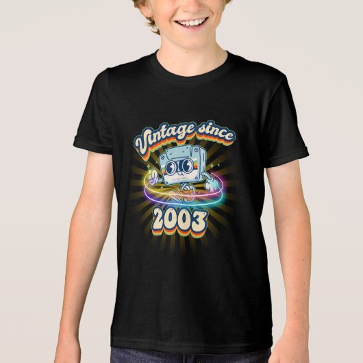  2003 Cassettebandje Retro 22e Verjaardag Tri-Blend Shirt (Voorkant)
