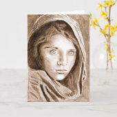 2004 Potloodtekening Afghaans Vluchtelingenmeisje  Kaart (Gele Bloem)