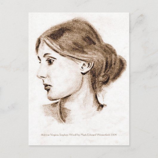 2004 Zachte potloodtekening: Virgina Woolf Briefkaart (Voorkant)