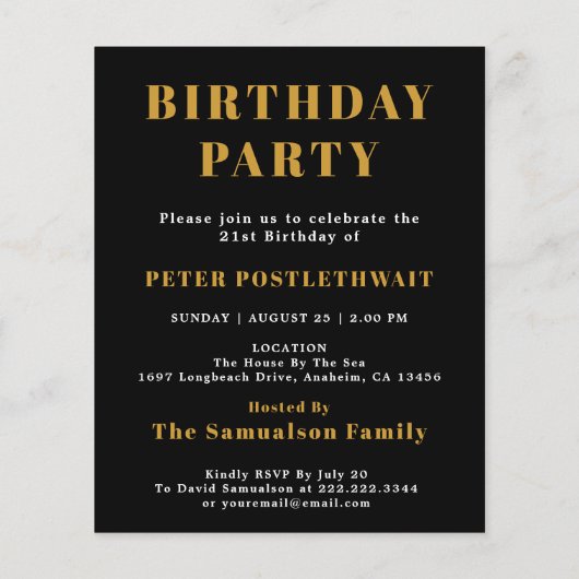 2005 Budget 21st Birthday Invitation Black Gold Flyer (Achterkant)