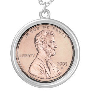 2005 Lincoln Memorial 1 cent kopergeld Zilver Vergulden Ketting
