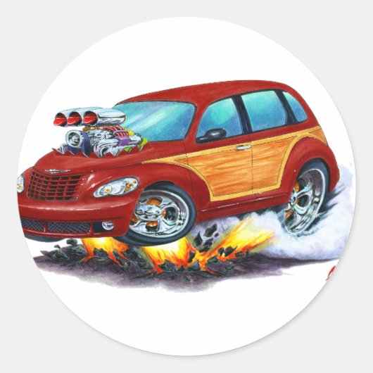 2008-10 PT Cruiser Maroon Woodie Ronde Sticker (Voorkant)