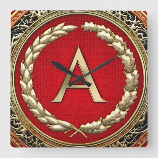 [200] "A" Gold  Monogram Vierkante Klok (Voorkant)