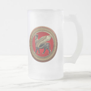 [200] Assyrian Winged Bull: Gold en Black Lamassu Matglas Bierpul