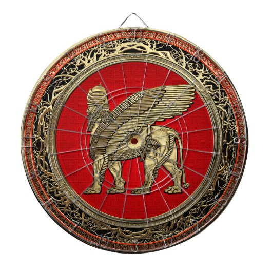 [200] Assyrische Winged Lion - Gold Lamassu Dartbord (Voorkant)