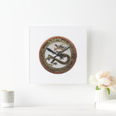 [200] Black and Gold Sacred Eastern Dragon Vierkante Klok (Huis)