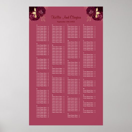 200 Bourgogne en goudfloral weddenschappen Poster (Voorkant)