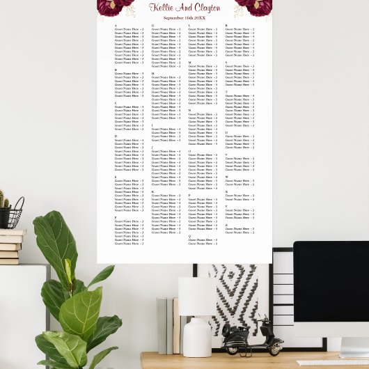 200 Bourgogne en goudfloral weddenschappen Poster (Thuiskantoor)