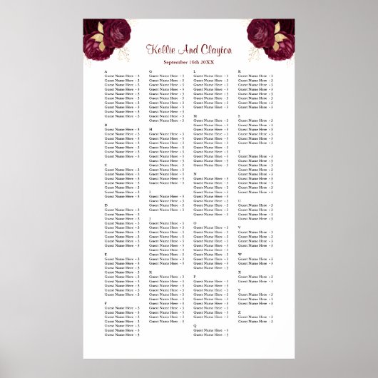 200 Bourgogne en goudfloral weddenschappen Poster (Voorkant)