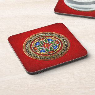 [200] Celtic Cross [Gold+Enamel] Bier Onderzetter