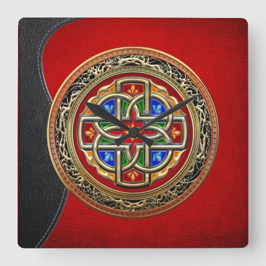 [200] Celtic Cross [Gold+Enamel] Vierkante Klok (Voorkant)