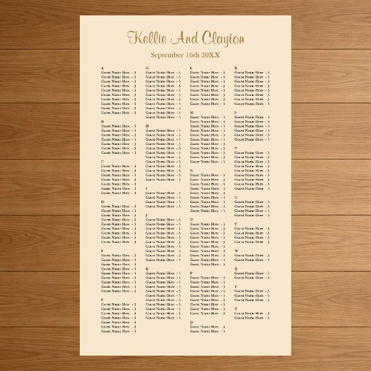 200 Champagne Wedding Seating Chart Poster