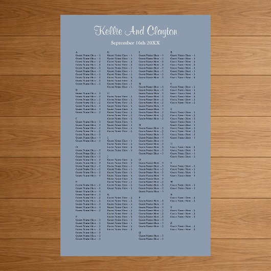 200 Champagne Wedding Seating Chart Poster