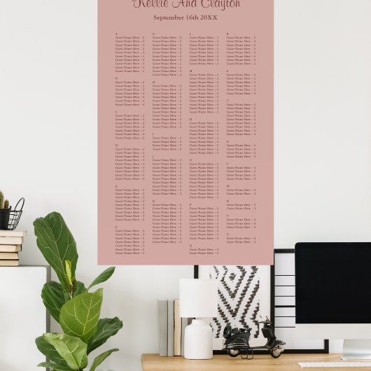 200 Cinnamon Roos Simple Wedding Seating Chart Poster (Thuiskantoor)