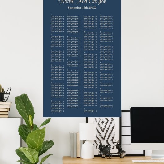200 Classic Blue Simple Wedding Seating Chart Poster (Thuiskantoor)