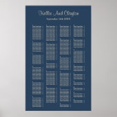 200 Classic Blue Simple Wedding Seating Chart Poster (Voorkant)