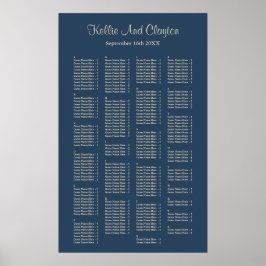 200 Classic Blue Simple Wedding Seating Chart Poster