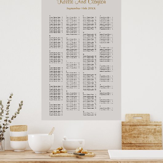 200 Gray Simple Wedding Seating Chart Poster (Keuken)