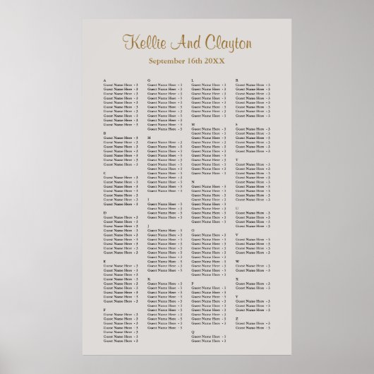 200 Gray Simple Wedding Seating Chart Poster (Voorkant)