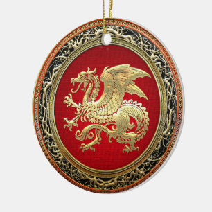 [200] IJslandse draak, Landvætir [Gold] Keramisch Ornament