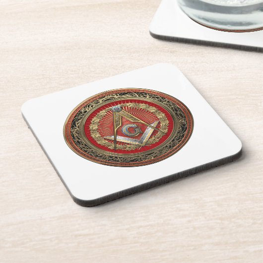 [200] Master Mason - Gold Square & Compass Bier Onderzetter (Linkerzijde)