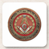 [200] Master Mason - Gold Square & Compass Bier Onderzetter (Voorkant)