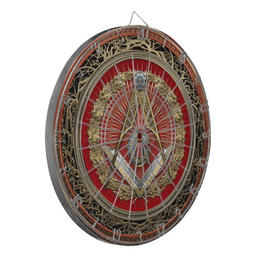 [200] Master Mason - Gold Square & Compass Dartbord (Voorkant Links)