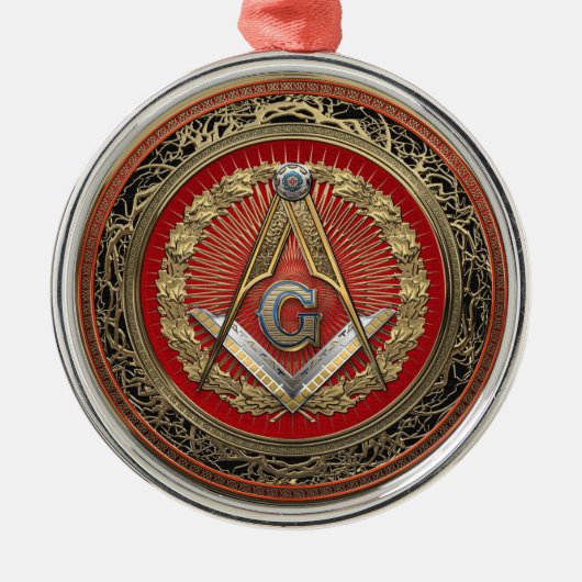 [200] Master Mason - Gold Square & Compass Metalen Ornament (Voorkant)
