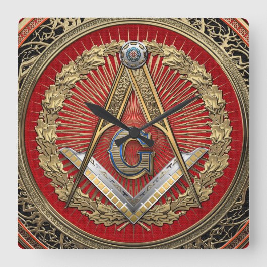 [200] Master Mason - Gold Square & Compass Vierkante Klok (Voorkant)