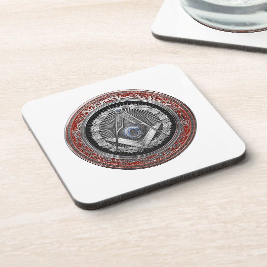[200] Master Mason - Silver Square & Compass Bier Onderzetter (Linkerzijde)