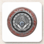 [200] Master Mason - Silver Square & Compass Bier Onderzetter (Voorkant)