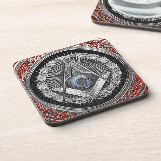 [200] Master Mason - Silver Square & Compass Bier Onderzetter (Linkerzijde)