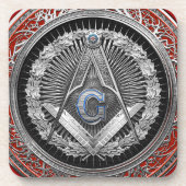 [200] Master Mason - Silver Square & Compass Bier Onderzetter (Voorkant)