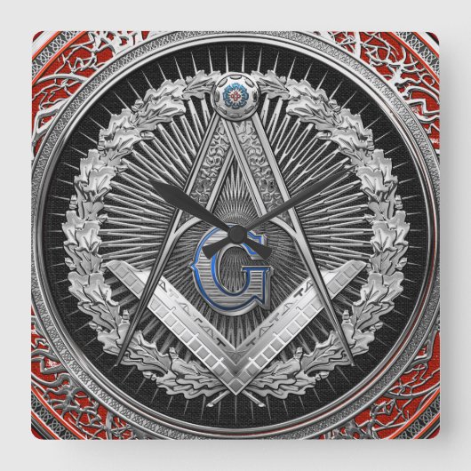 [200] Master Mason - Silver Square & Compass Vierkante Klok (Voorkant)