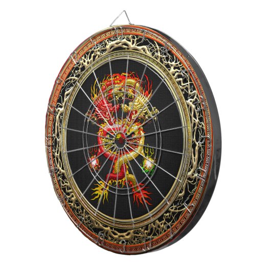 [200] Rode en gele dragons Dartbord (Voorkant Rechts)