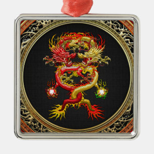 [200] Rode en gele dragons Metalen Ornament