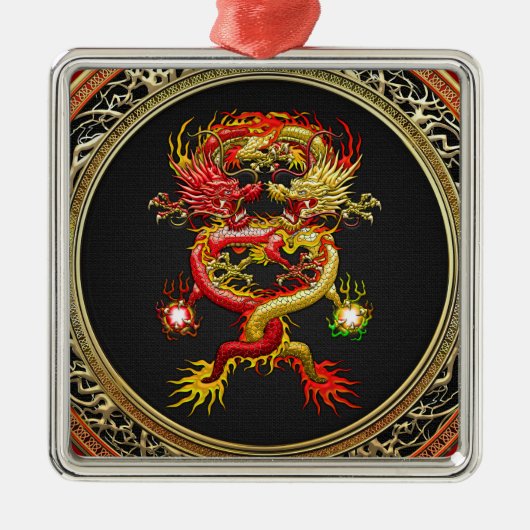 [200] Rode en gele dragons Metalen Ornament (Voorkant)