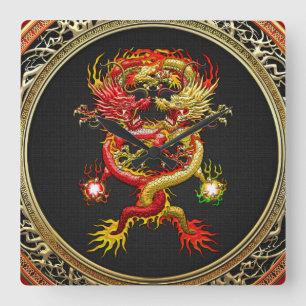 [200] Rode en gele dragons Vierkante Klok