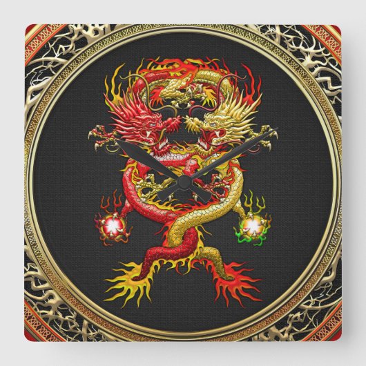 [200] Rode en gele dragons Vierkante Klok (Voorkant)