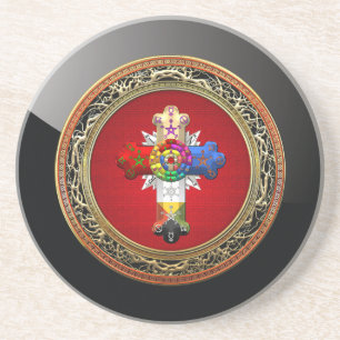 [200] Rosy Cross (Roos Croix) op Red & Gold Zandsteen Onderzetter