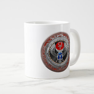 [200] Sacred Silver Egyptian Winged Scarab & Ankh Grote Koffiekop