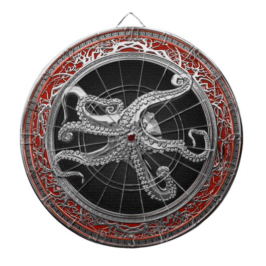 [200] Sacred Silver Octopus in Defensief Posture Dartbord (Voorkant)