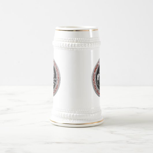 [200] Sacred Silver Scorpion op zwart Bierpul (Center)