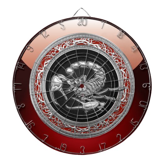 [200] Sacred Silver Scorpion op zwart Dartbord (Voorkant)