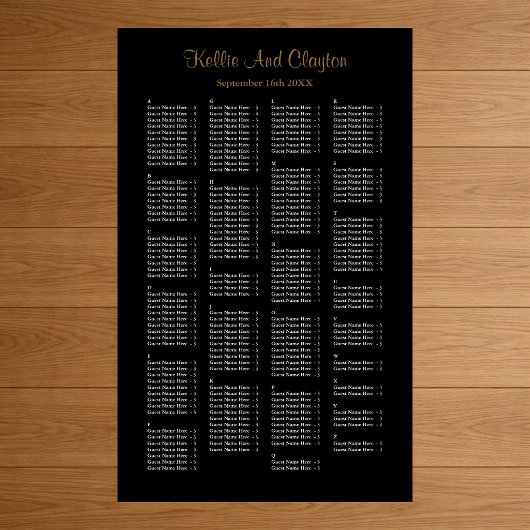 200 Simple Black Wedding Seating Chart Poster