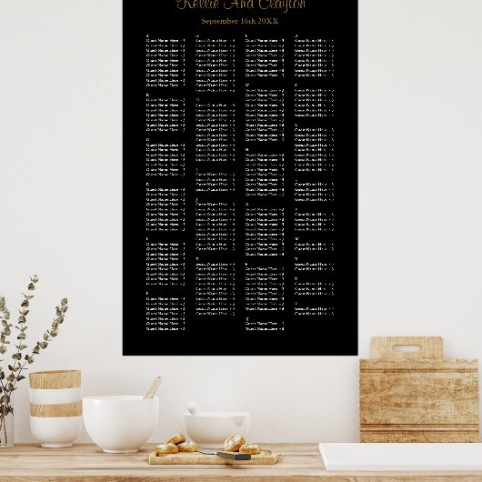 200 Simple Black Wedding Seating Chart Poster (Keuken)